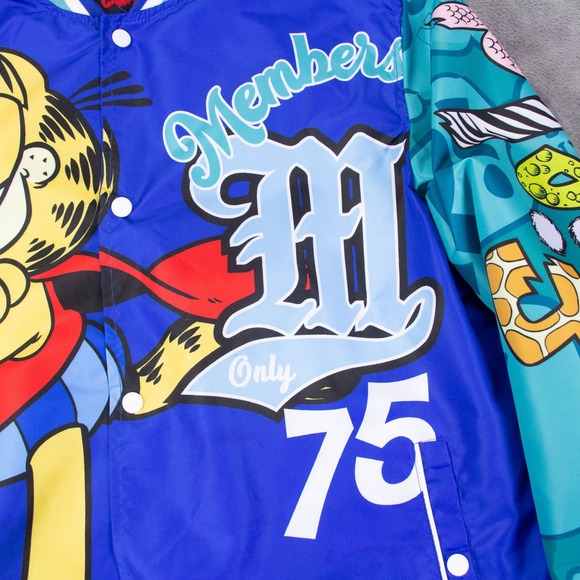 Members Only x Garfield Mens Blue Varsity Bomber Jacket Graphics Size M - Picture 4 of 14